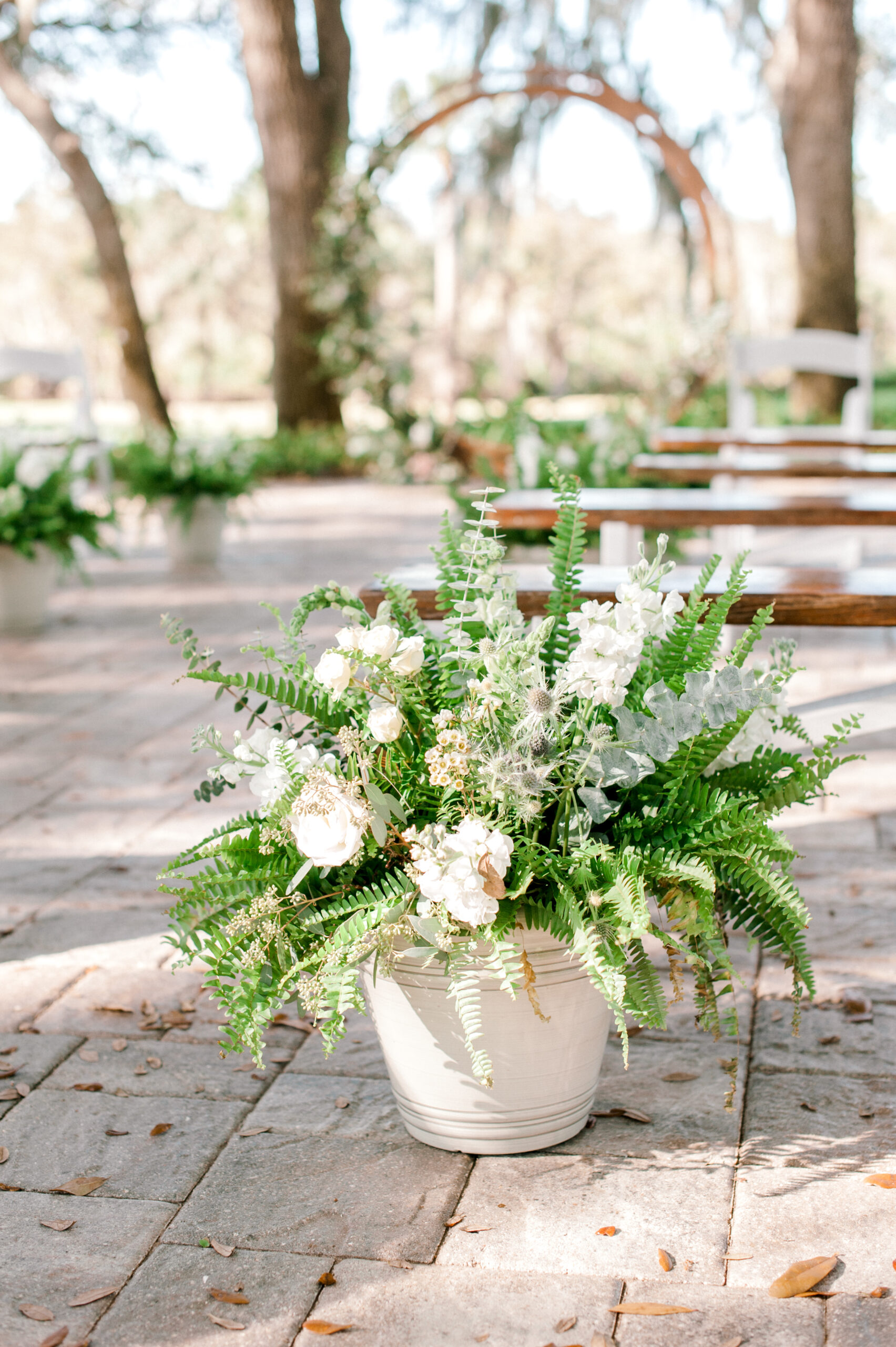 Closup of the floral plants that lined the ceremony aisle. 